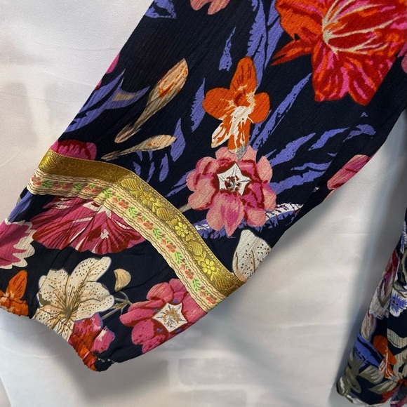 Cynthia Rowley Boho Multicolor Floral Ribbon Peasant Blouse Sz 2X - Picture 6 of 6